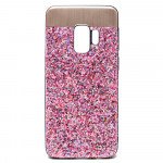 Wholesale Galaxy S9 Sparkling Glitter Chrome Fancy Case with Metal Plate (Pink)